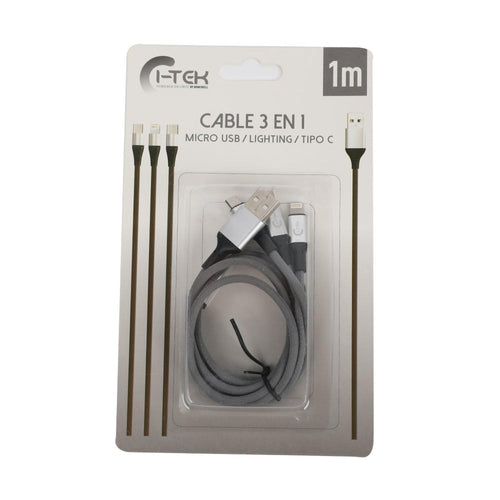Cable USB 3 en 1 (Micro USB/Lightning/Tipo C) 1m