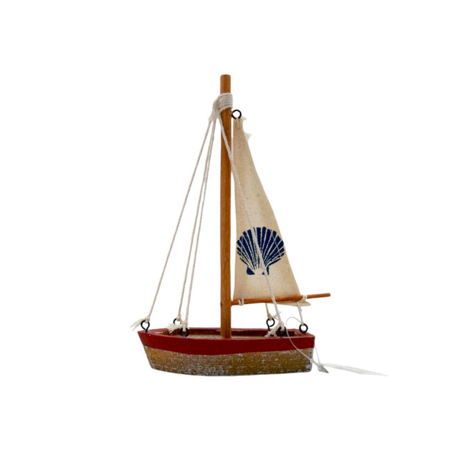 Barco Decorativo Madera 10x16Cms Velero Rojo