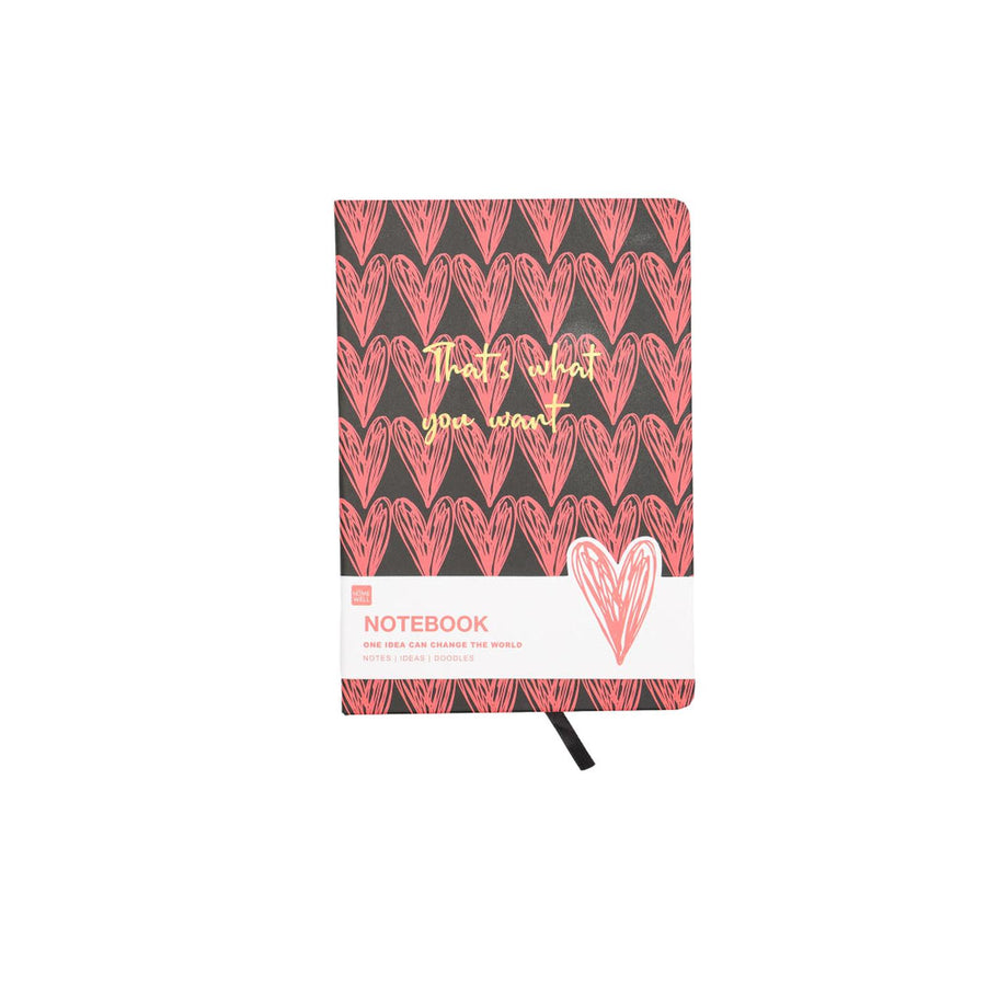 Libreta Negra Diseño Corazones 21*14.5 96 Hojas