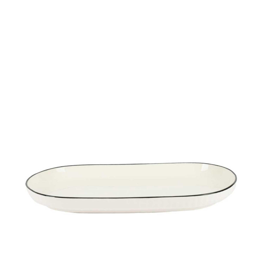 Bandeja Loza Blanco Borde Negro 30.5x16.5x3cm