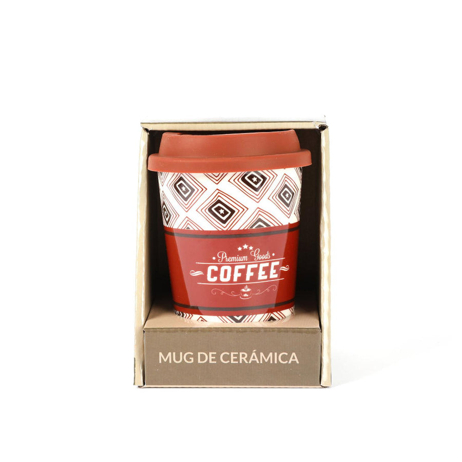 Mug Cerámica Tapa Silicona Cuadros 400ml