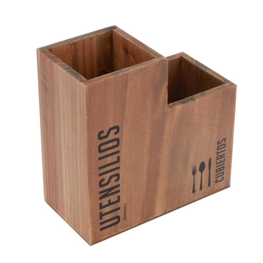 Porta Cubiertos Utensilios Cocina Madera Natural 20x10x20cm
