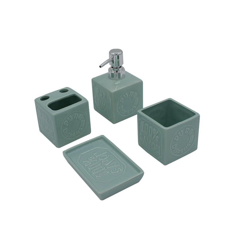 Set Baño Cerámica Dispensador Porta Cepillo Turquesa (4u)