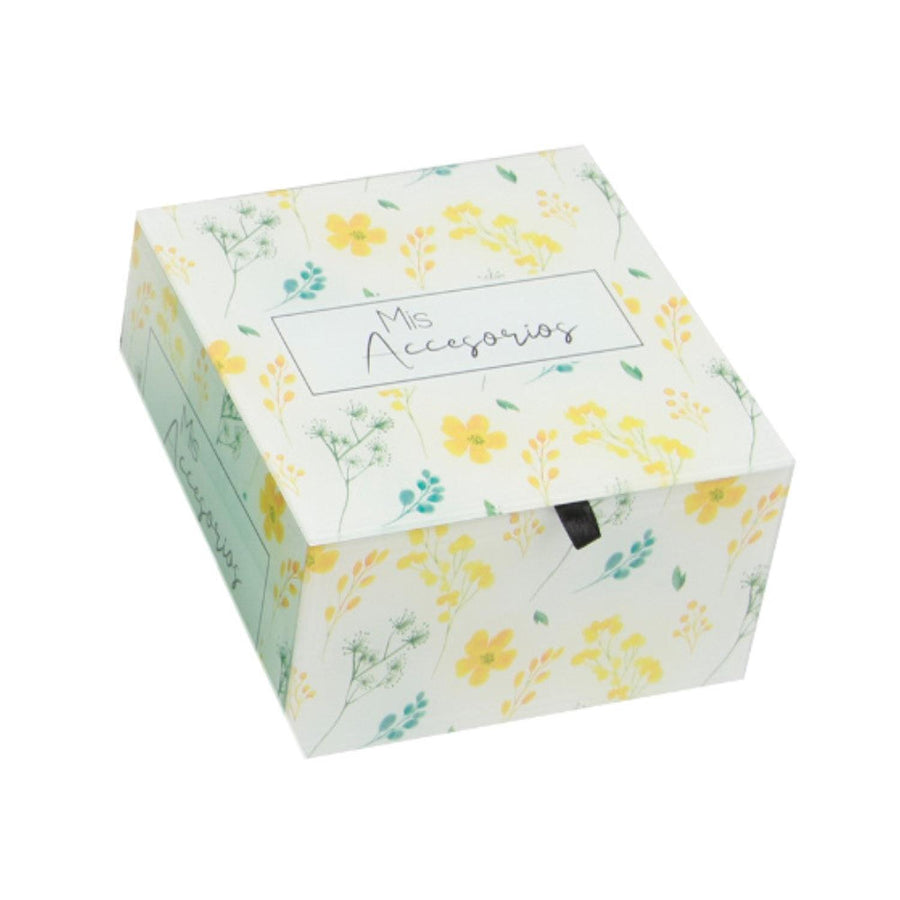 Caja Organizadora Flores Amarillas Vidrio Joyero Deco 10x9x5cm