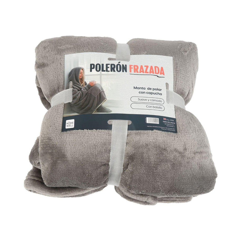 Manta Polerón Frazada Capucha Polar Gris 80x120cm