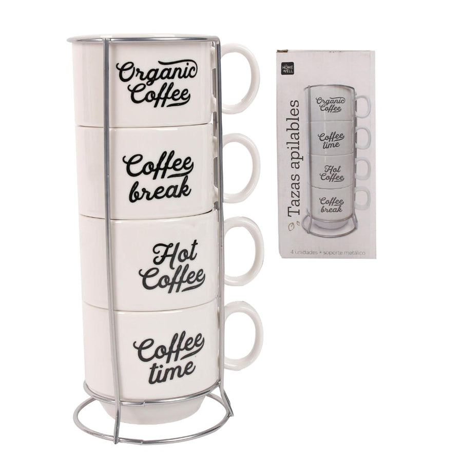 Set de 4 Tazas Apilables Loza Diseño Coffe 7x6cm