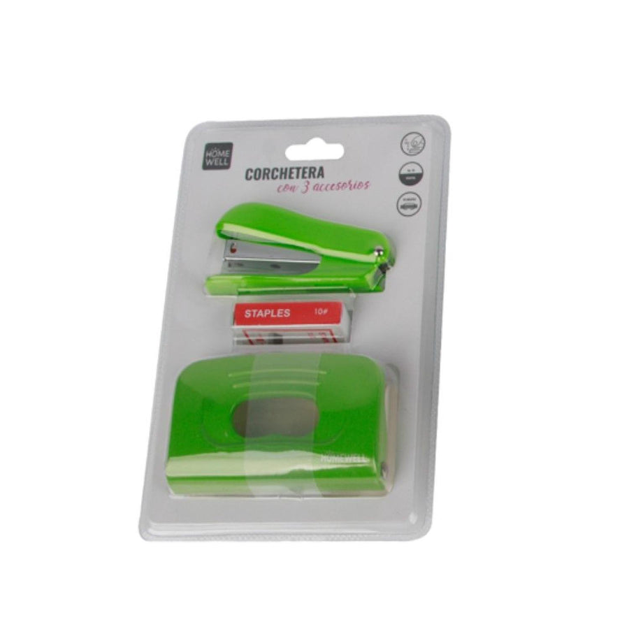 Set Corchetera, Perforadora y Repuestos Verde 20x14cm