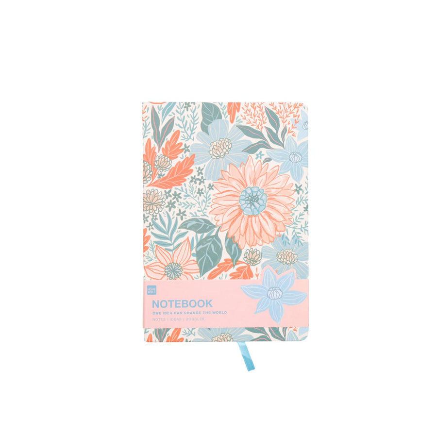 Libreta Azul Diseño Flores 21*14.5 96 Hojas