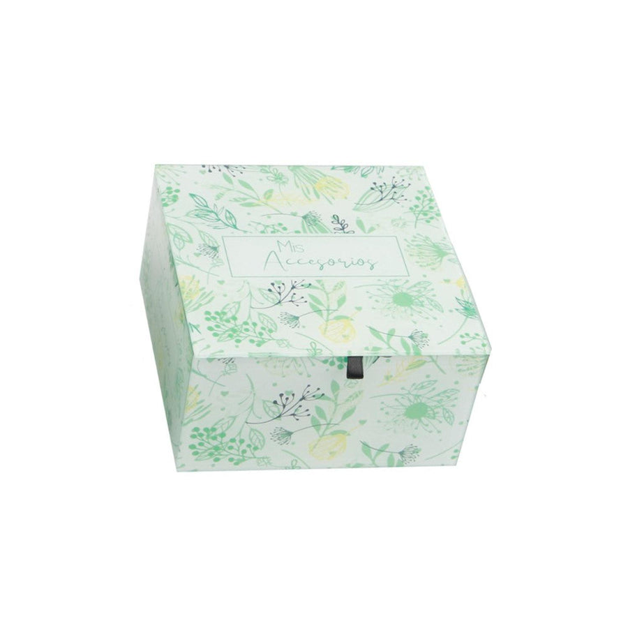 Caja Organizadora Flores Verdes Vidrio Joyero Deco 10x9x5cm
