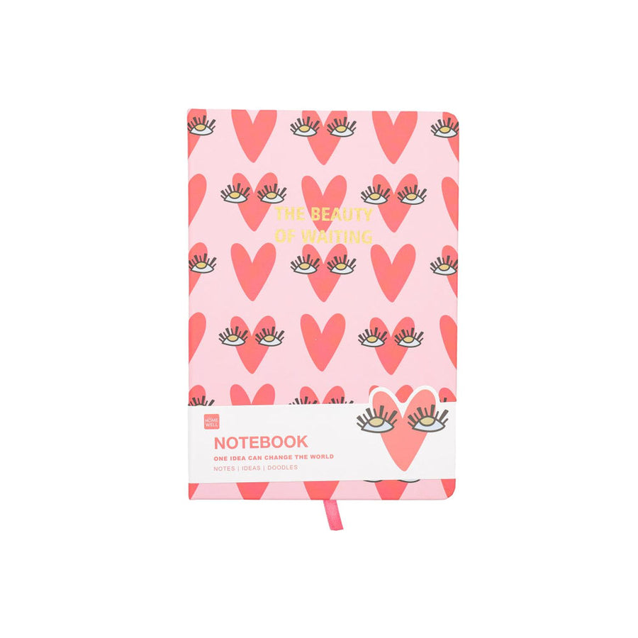 Libreta Rosada Diseño Corazones 21*14.5 96 Hojas