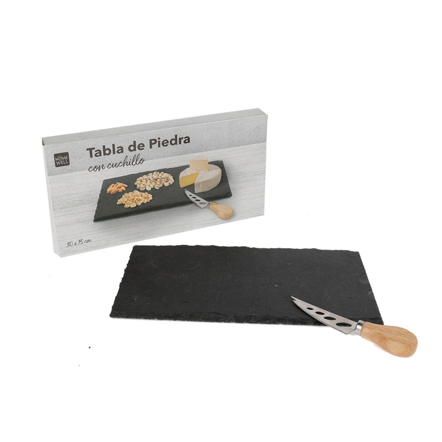 Tabla Piedra Pizarra con Cuchillo Cocktail 30x15cm