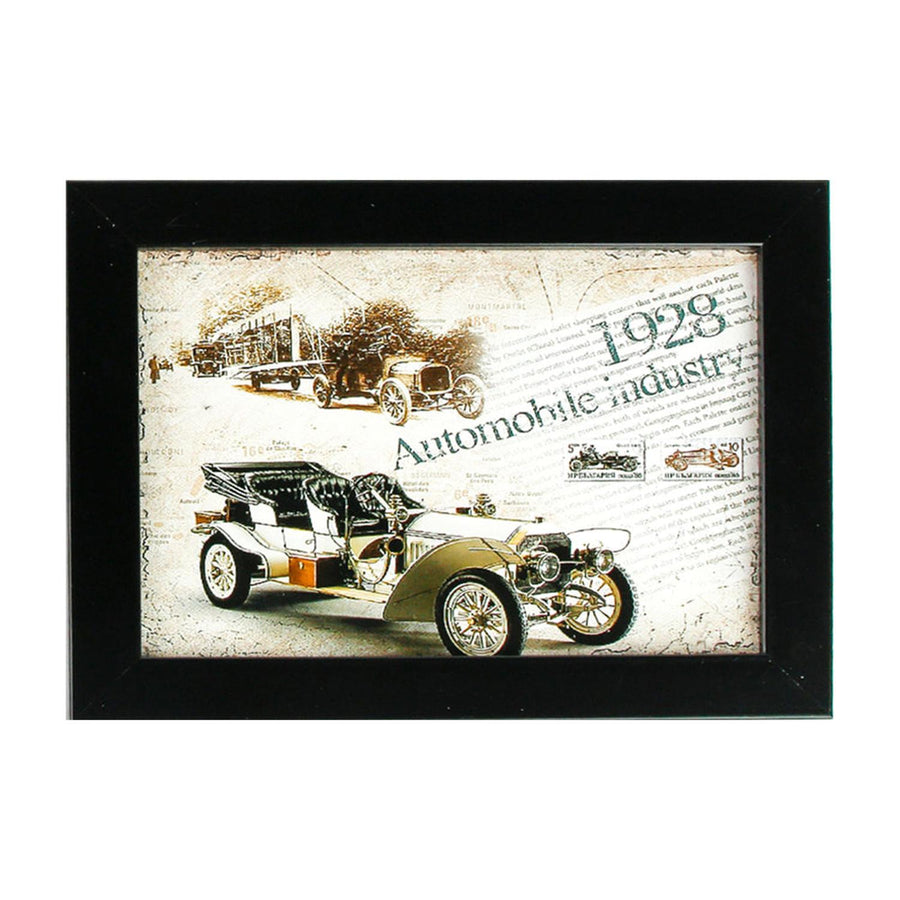 Imagen Decorativa Auto Antiguo Blanco Amarillo 18cm