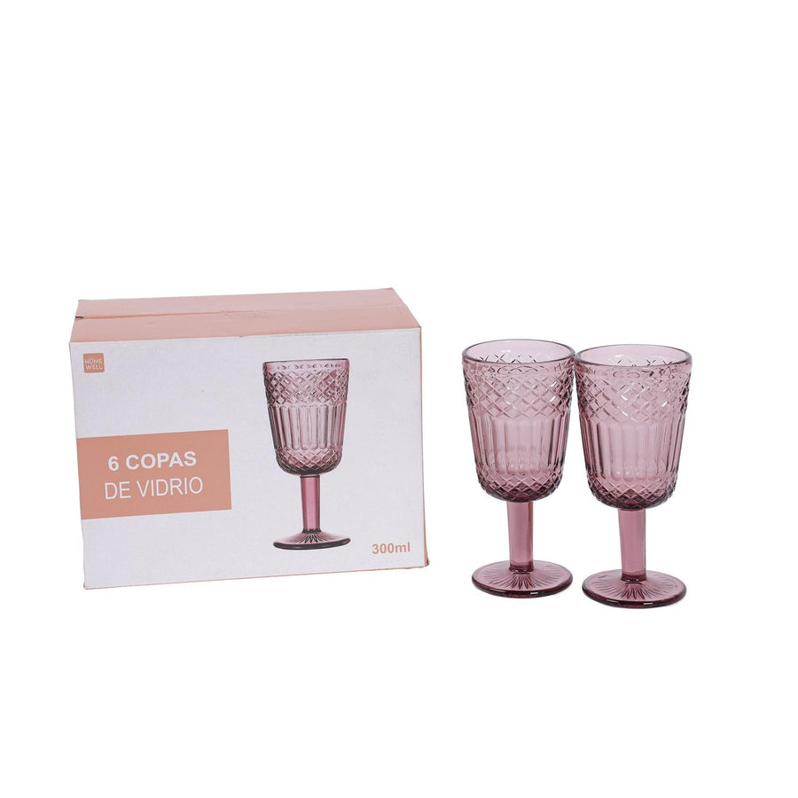 Set 6 Copas Vidrio Rosado 300Ml