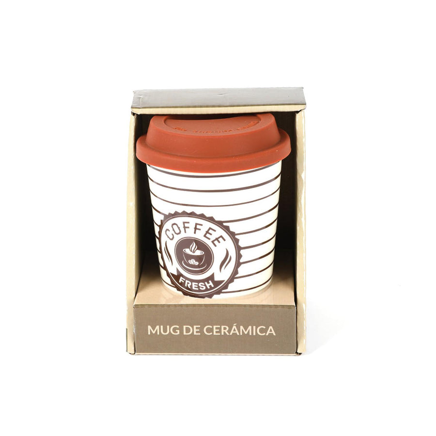 Mug Cerámica Tapa Silicona Lineas 400ml
