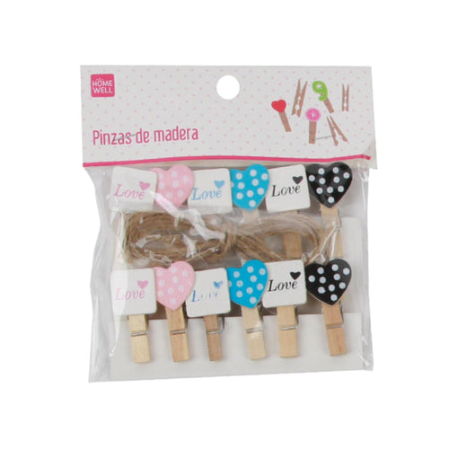 Pinzas Madera 3.5cm Diseño de Corazón y Cuadrados