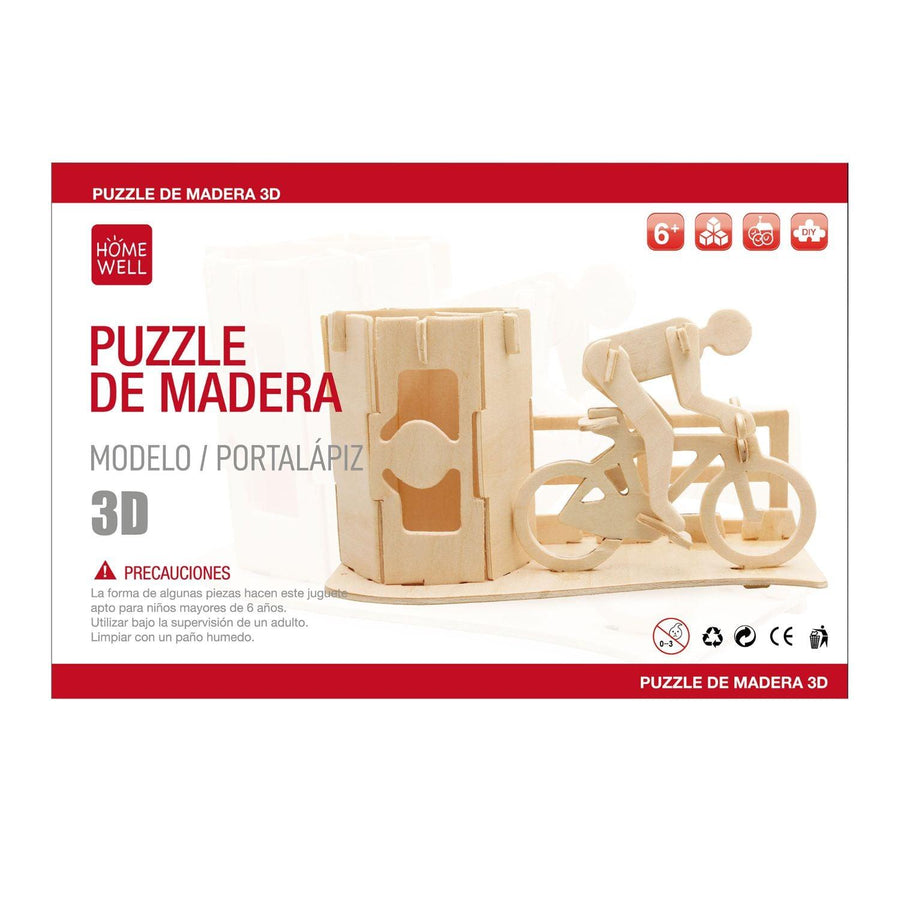Puzzle de Madera Modelo Porta Lapiz Ciclista 3D 15.5x23cm