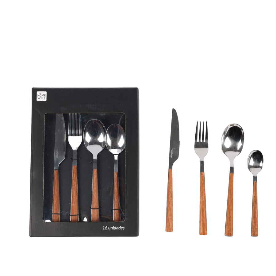 Set Cubiertos Diseño Madera (16u)