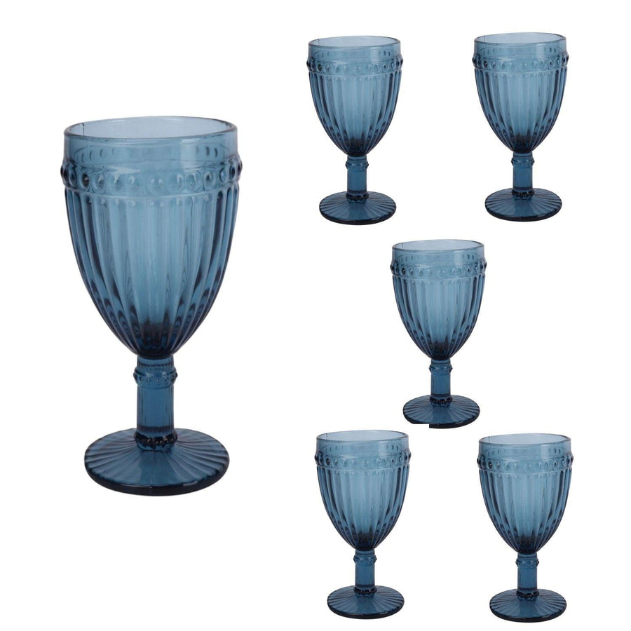 Set 6 Copas Vino Vidrio Azul 300ml
