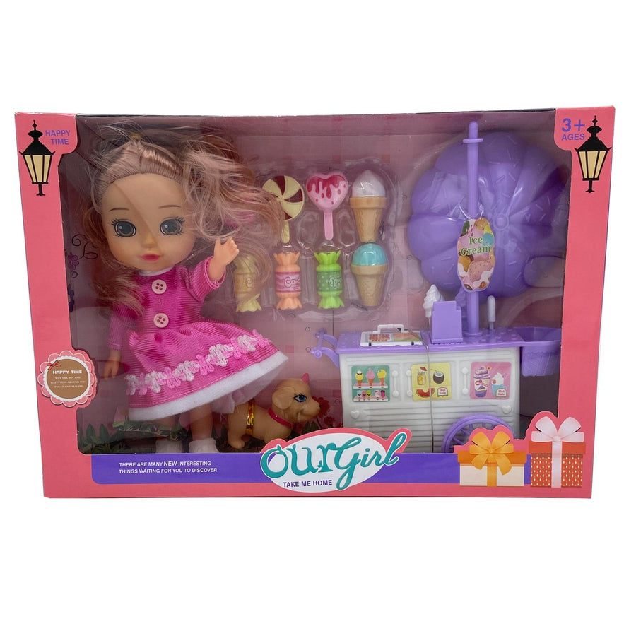 Set Muñeca Rosada Puesto de Helados