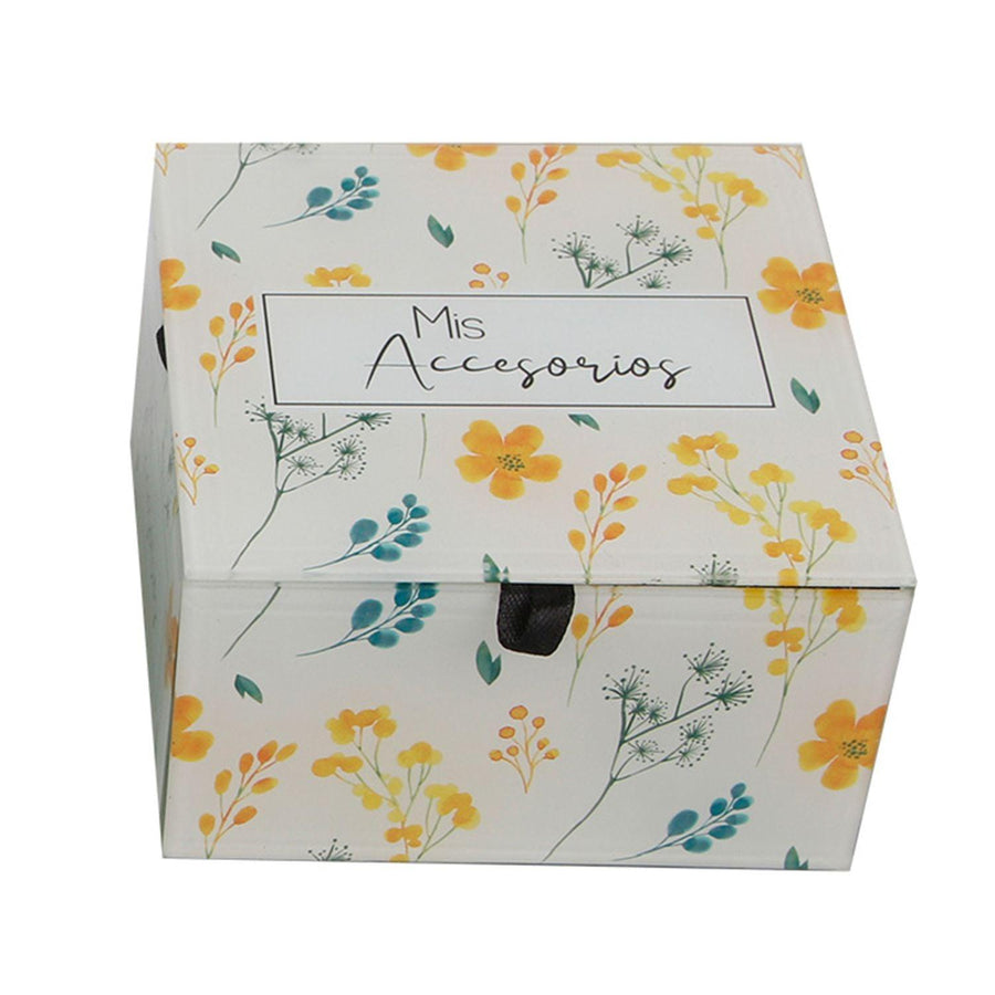 Caja de Vidrio Organizadora Amarilla 14x14x9cm