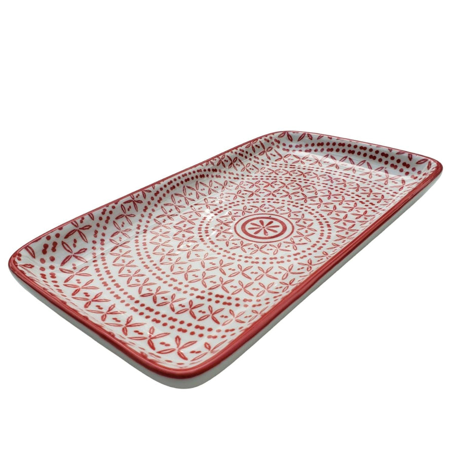 Plato Loza Diseño Rojo 20.5x11cm