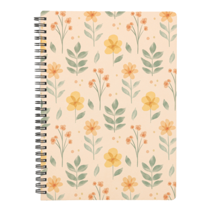 Libreta Amarilla Diseño Flores 18*25 80 Hojas