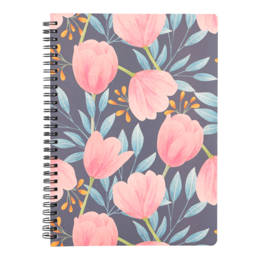 Libreta Azul Diseño Flores 18*25 80 Hojas
