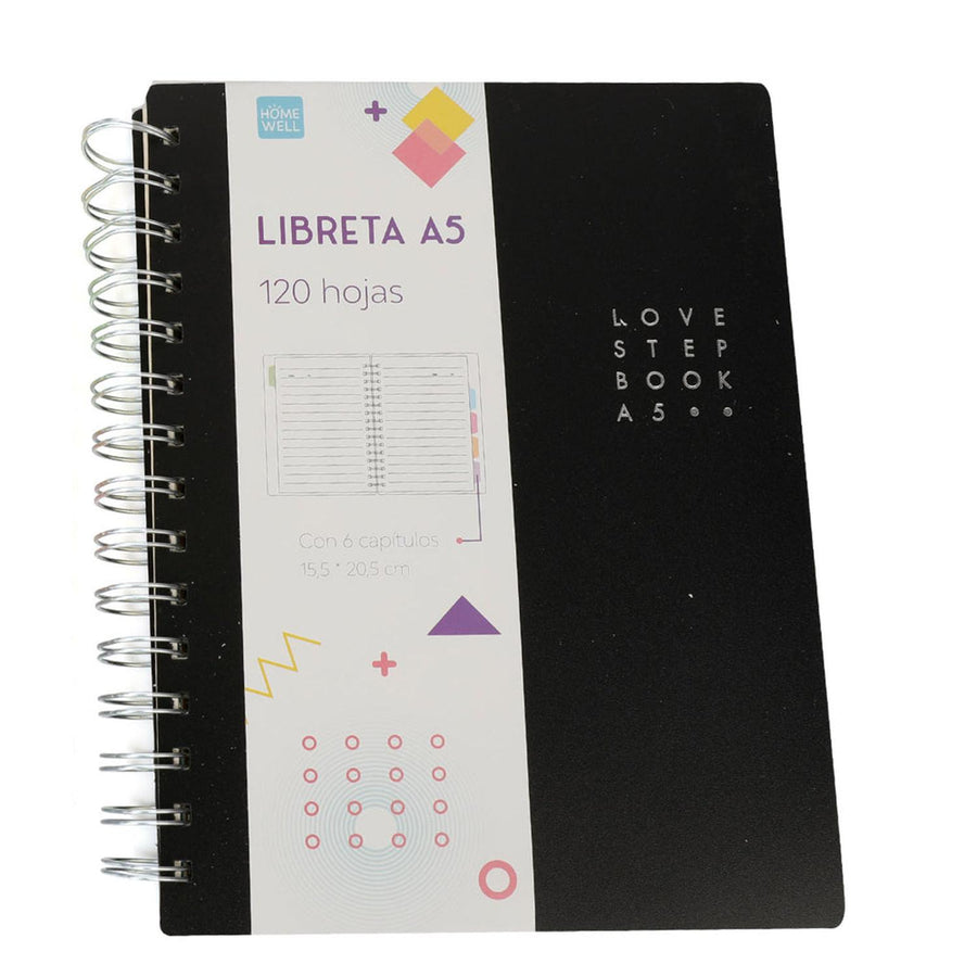Libreta Negro 15.5x20.5cm Anillada (120 Hojas)