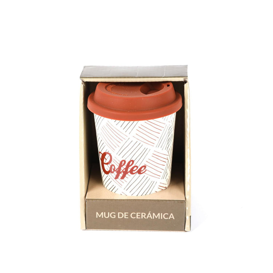 Mug Cerámica Tapa Silicona Diseño Lineas 400ml