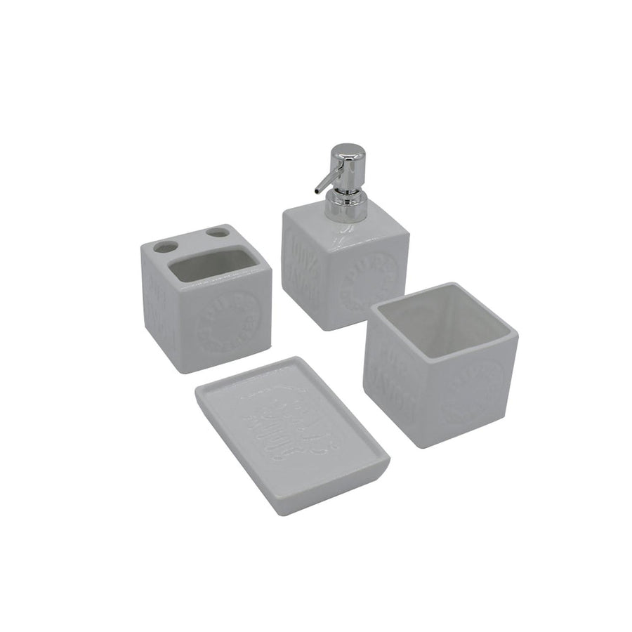 Set Baño Cerámica Dispensador Porta Cepillo Blanco (4u)