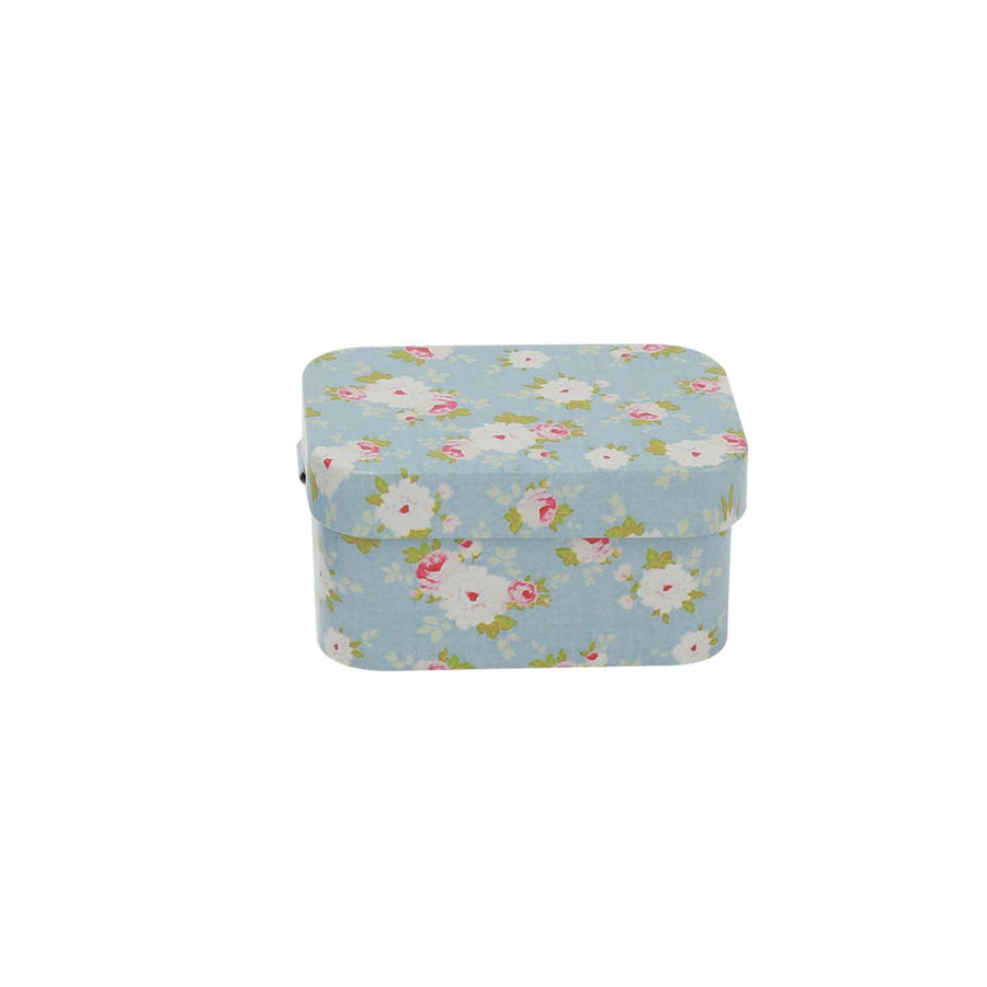 Caja Almacenamiento de Metal Diseño Flores Azul 7.5x5x4cm