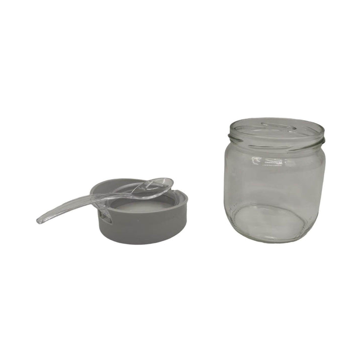 Contenedor de vidrio con cuchara Gris 425ml