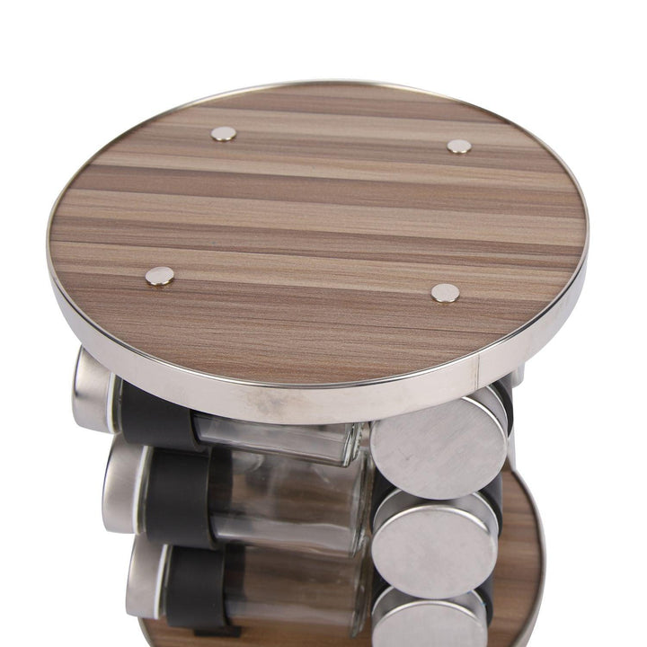 Especiero con Base de Madera y Metal Giratoria 12u