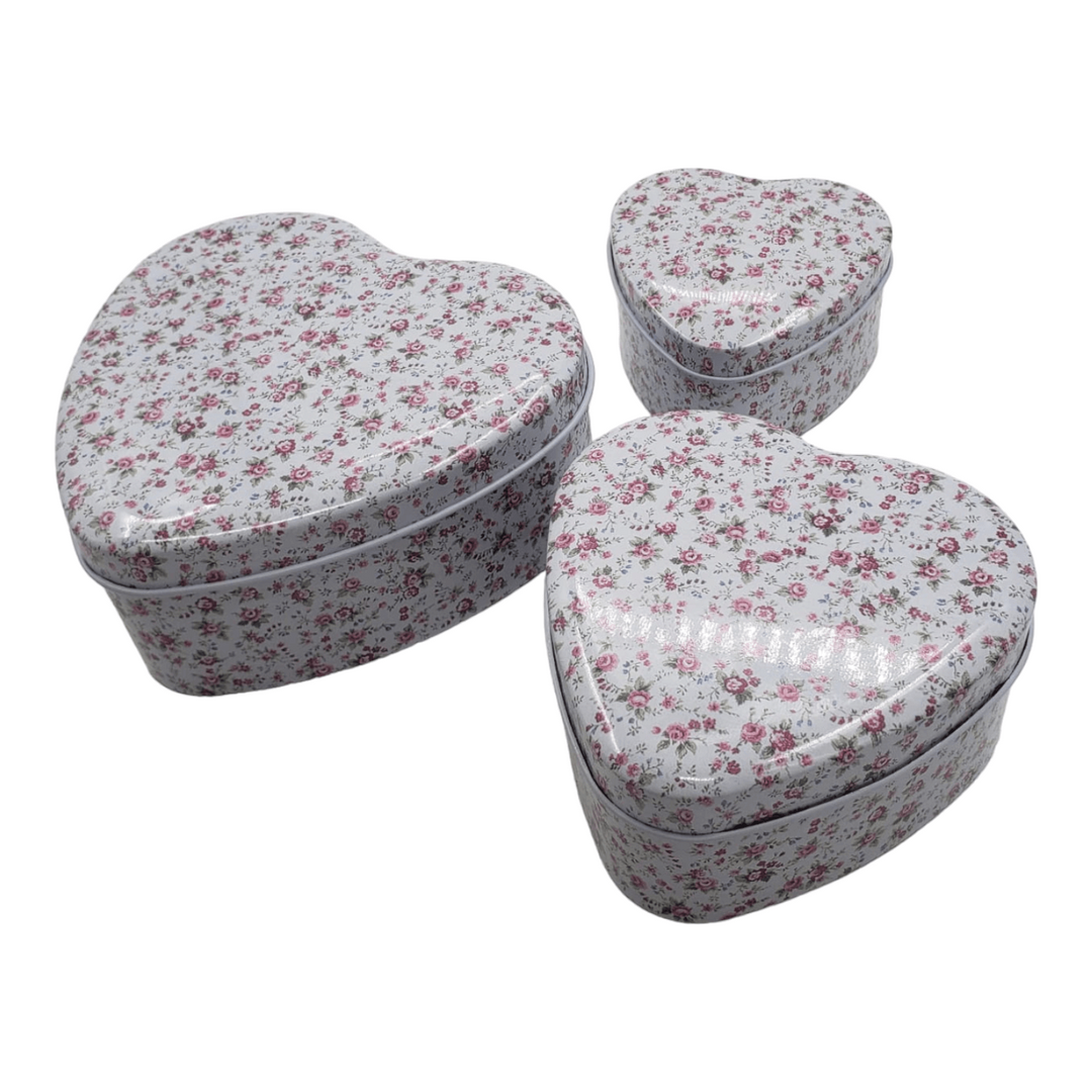 Set Cajas Diseño Corazon Metal Rosado 12x11x5cm (3u)