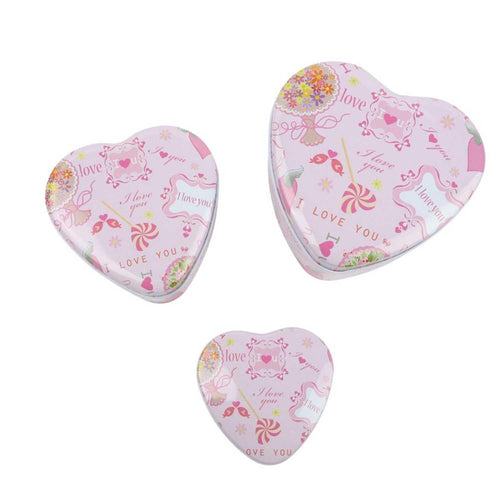 Caja Metal Corazón Set de 3 Rosa I Love You 12x11x5cms