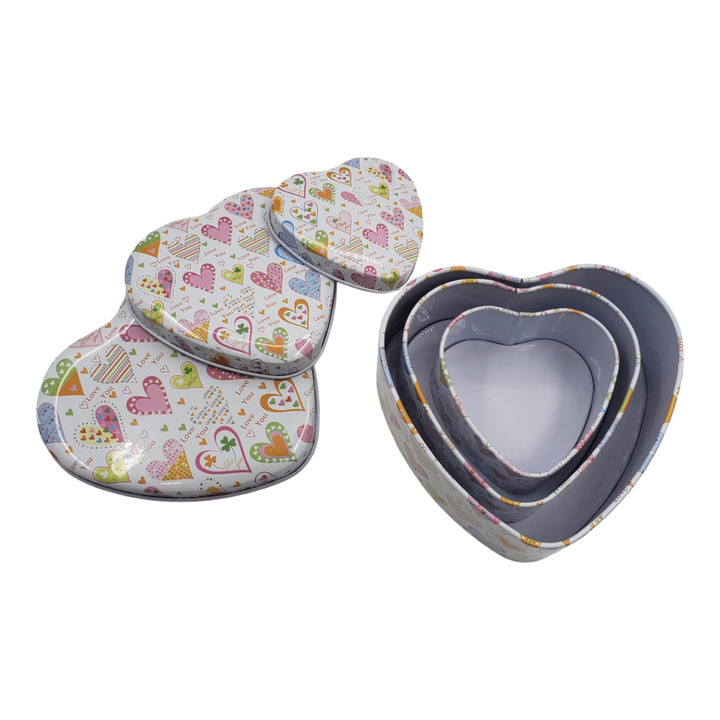 Set Cajas Diseño Corazon Metal 12x11x5cm (3u)