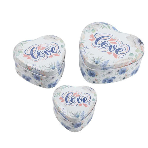Caja Metal Corazón Set de 3 Flores 12x11x5cms