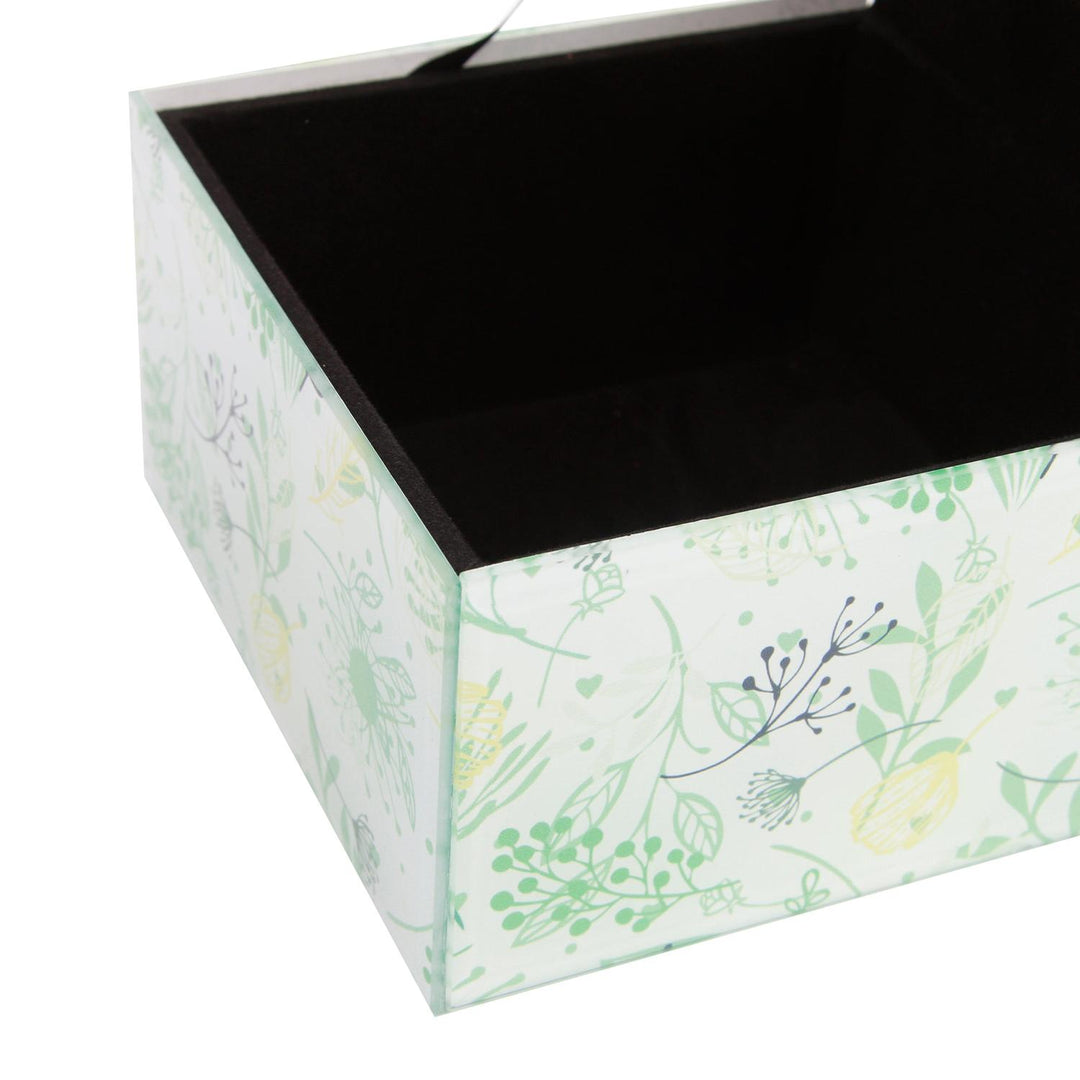 Caja Organizadora Flores Verdes Vidrio Joyero Deco 10x9x5cm