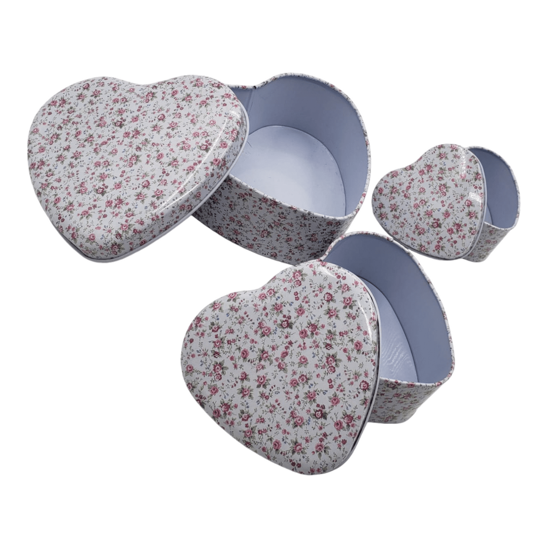 Set Cajas Diseño Corazon Metal Rosado 12x11x5cm (3u)