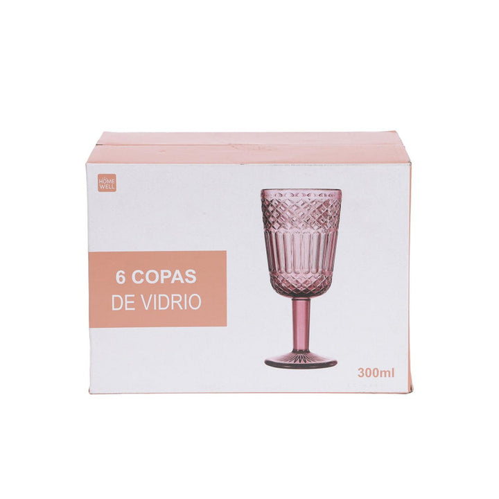 Set 6 Copas Vidrio Rosado 300Ml