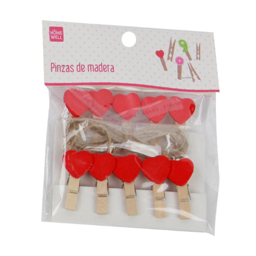 Pinzas Madera 3.5cm Diseño Corazones Rojos