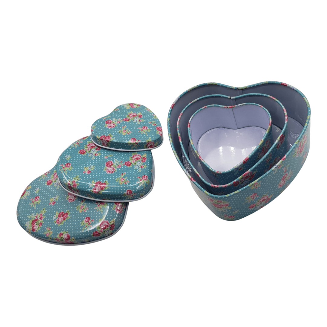 Set Cajas Diseño Corazon Metal Azul 12x11x5cm (3u)