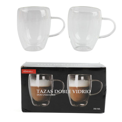 Set 2 Tazas Vidrio Doble Pared 350ml