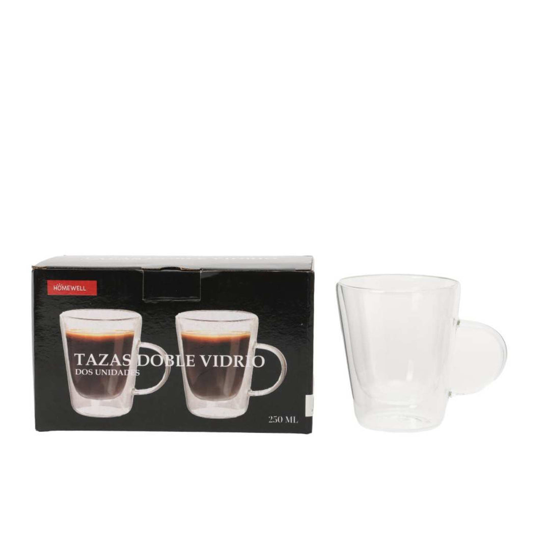 Set 2 Tazas Vidrio Doble Pared 250ml 9.5x9cm