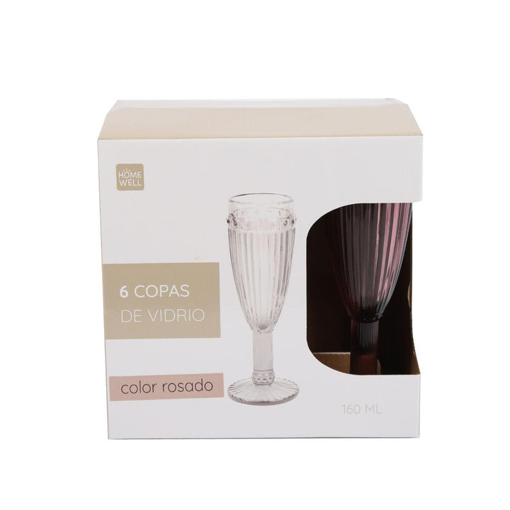 Set 6 Copas Champagne Vidrio Rosado 160ml