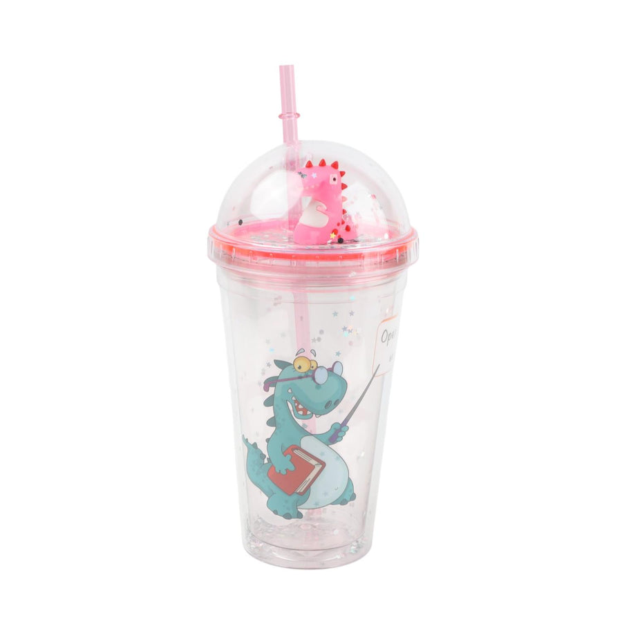 Vaso Infantil Dino Bombilla Glitter