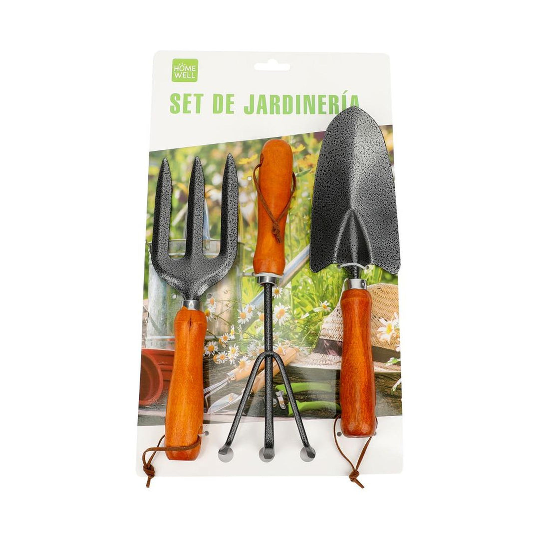 Set Herramientas Jardinería Pala Rastrillo Tridente (3u)