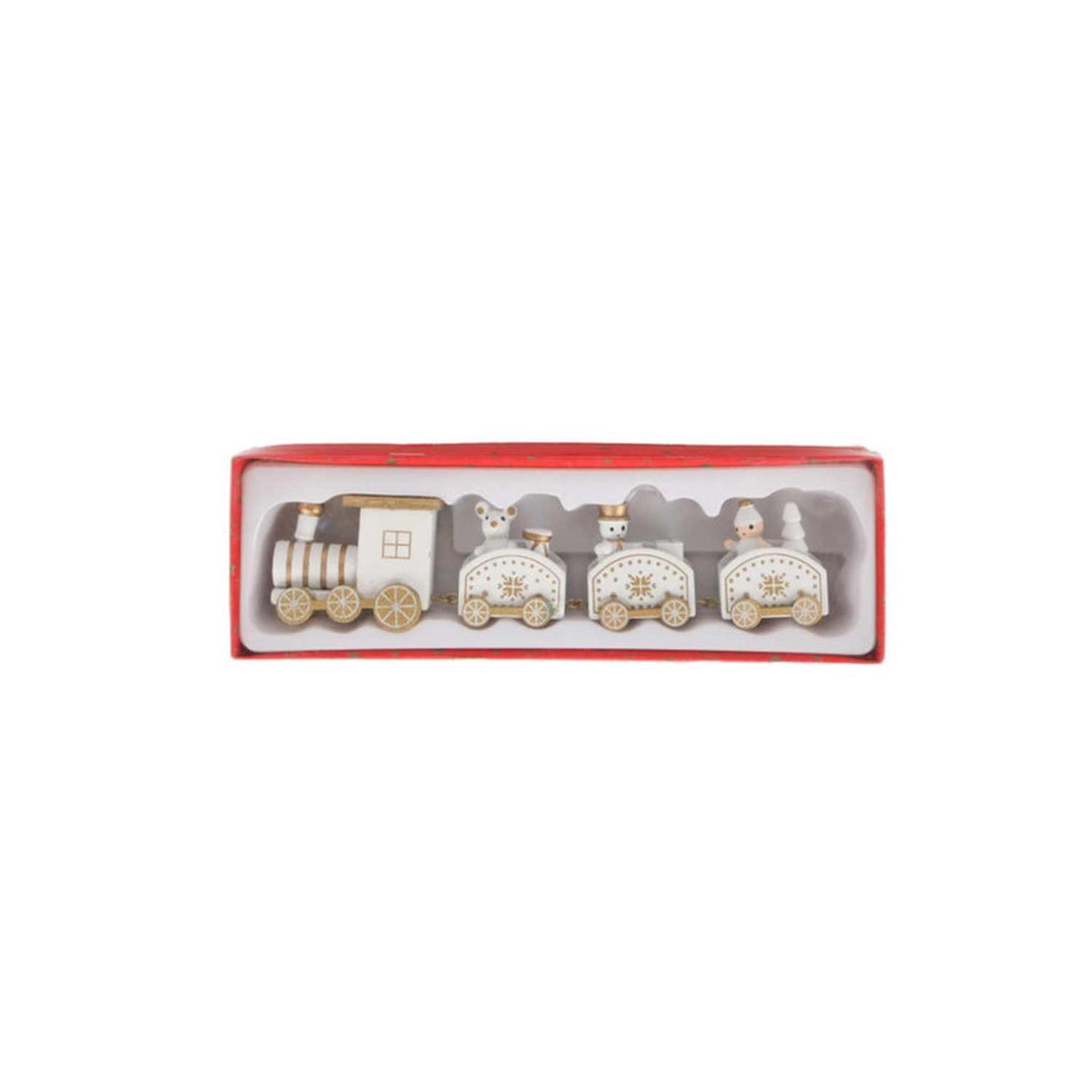 Tren Navideño Decorativo Blanco y Dorado 21 x 6 cm