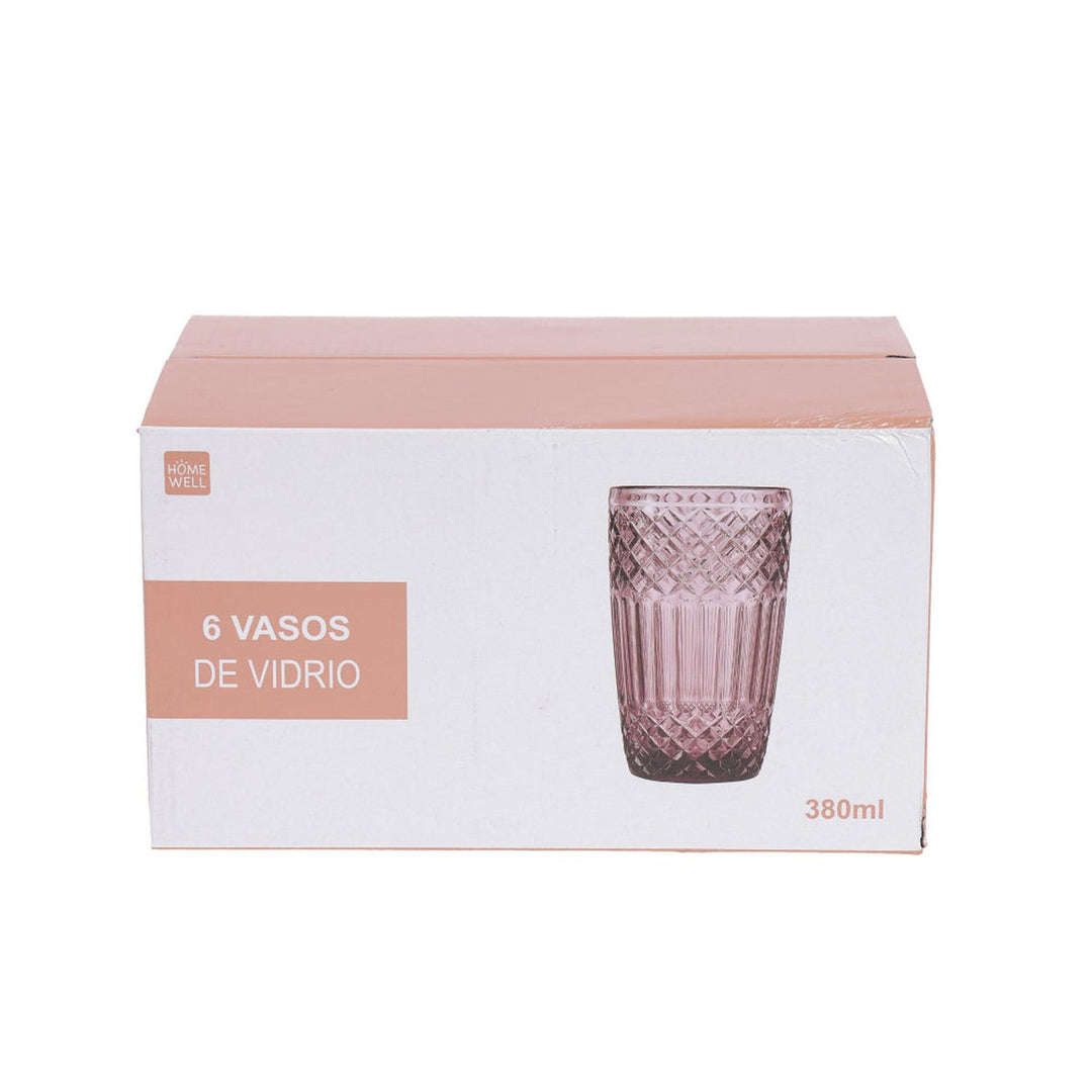 Set 6 Vasos Vidrio Rosado 380Ml