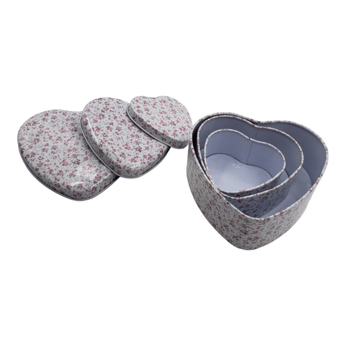 Set Cajas Diseño Corazon Metal Rosado 12x11x5cm (3u)
